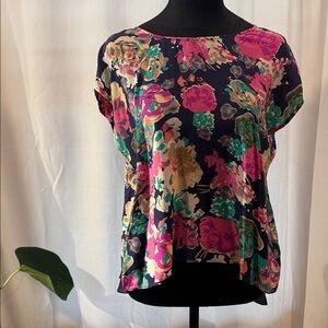 Maeve Multicolor Floral Blouse - Black and Pink
